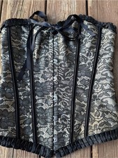 Black Lace Overbust Corset with Cream Underlay