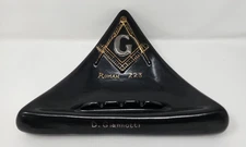 Masonic Cigar Cigarette Ashtray Black Gold Silver Painted Ceramic Roman 223