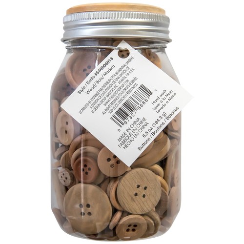 Tarro de almacenamiento artesanal con botones de madera surtidos mezcla única para proyectos hágalo usted mismo 6,5 oz nuevo - Imagen 5 de 11