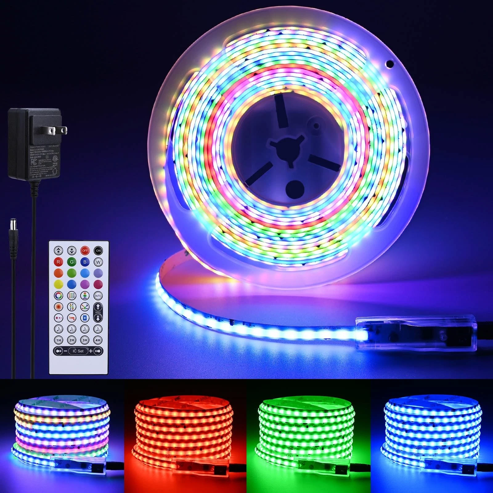 RGB+IC COB LED Strip 16.4ft WS2811 24V Addressable Color Changing Multicolor ...