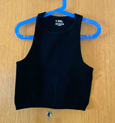 SheIn Damen Trägershirt XS Schwarz bauchfrei Rundhals ärmellos uni