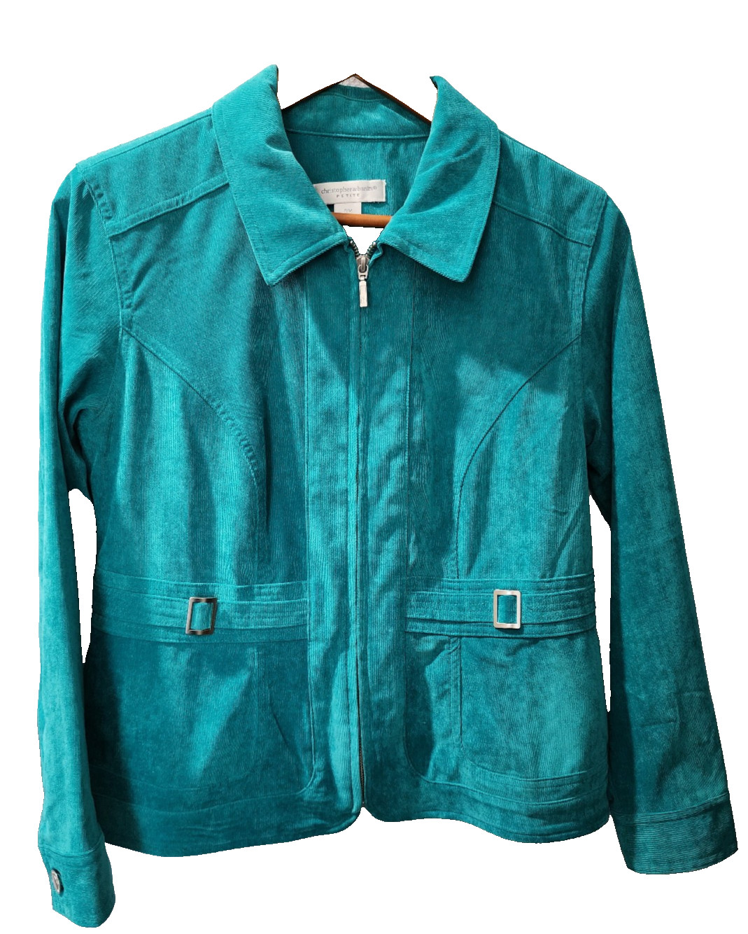 Christopher and Banks Womens Med Petite Teal jacket. Zipper front. Side pockets