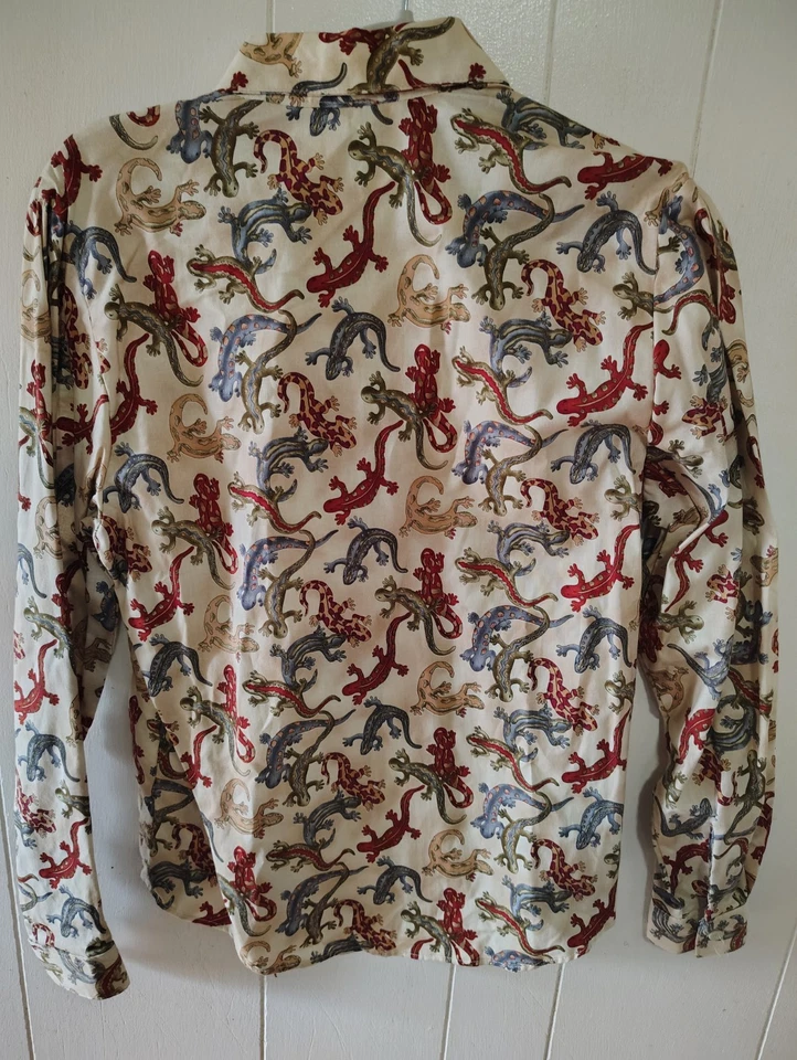 Camisa Top Panhandle Western Gecko Lagartos Mujer Pequeña Algodón Abotonada. Foto 2 de 2