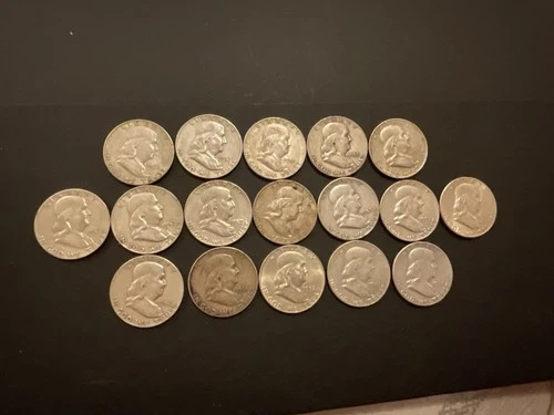 17 X Franklin Half Dollar Coins 90% Silver Mixed Dates - 17 Coins