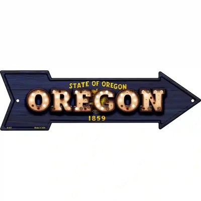 Oregon Dummy Decorative Bulb Lettering With State Flag Novelty Metal Arrow Sign