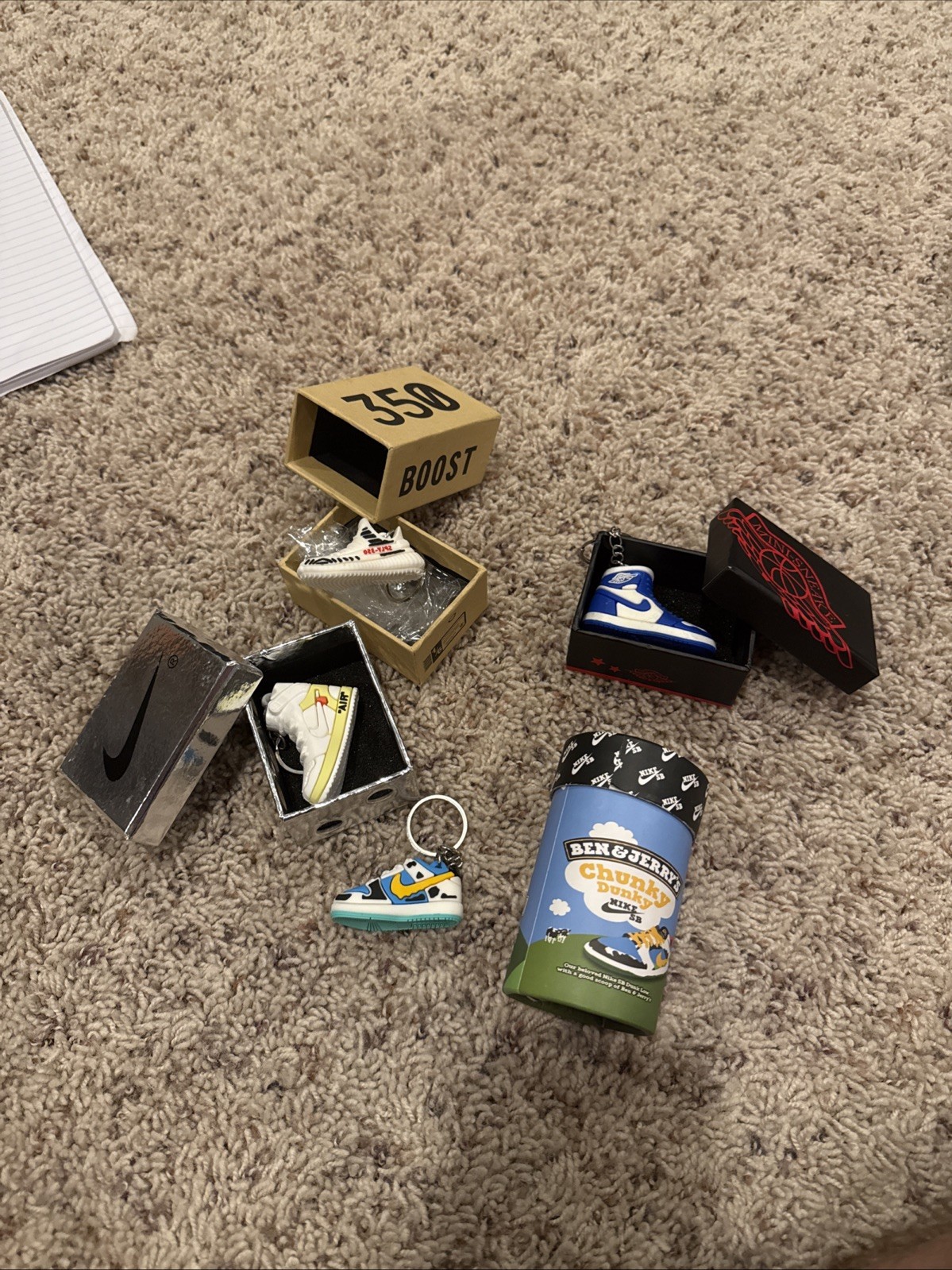 Lot Of 4 Mini Shoe Keychains - SB DUNK Chunky Dunky, Yeezy, Nike Dunk