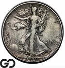 1938-D Walking Liberty Half Dollar, Lower Mintage Key Date XF+ Denver Issue
