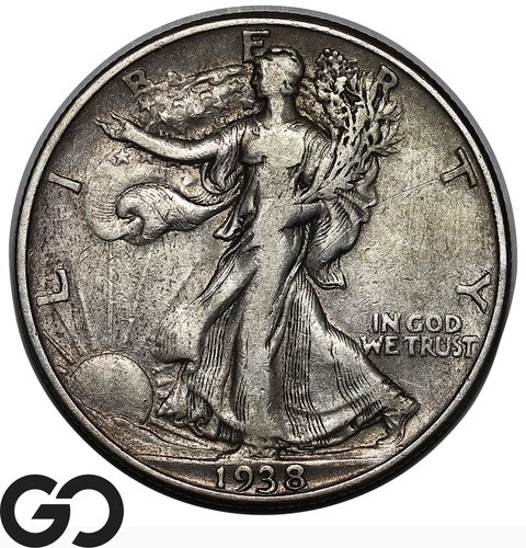 1938-D Walking Liberty Half Dollar, Lower Mintage Key Date XF+ Denver Issue