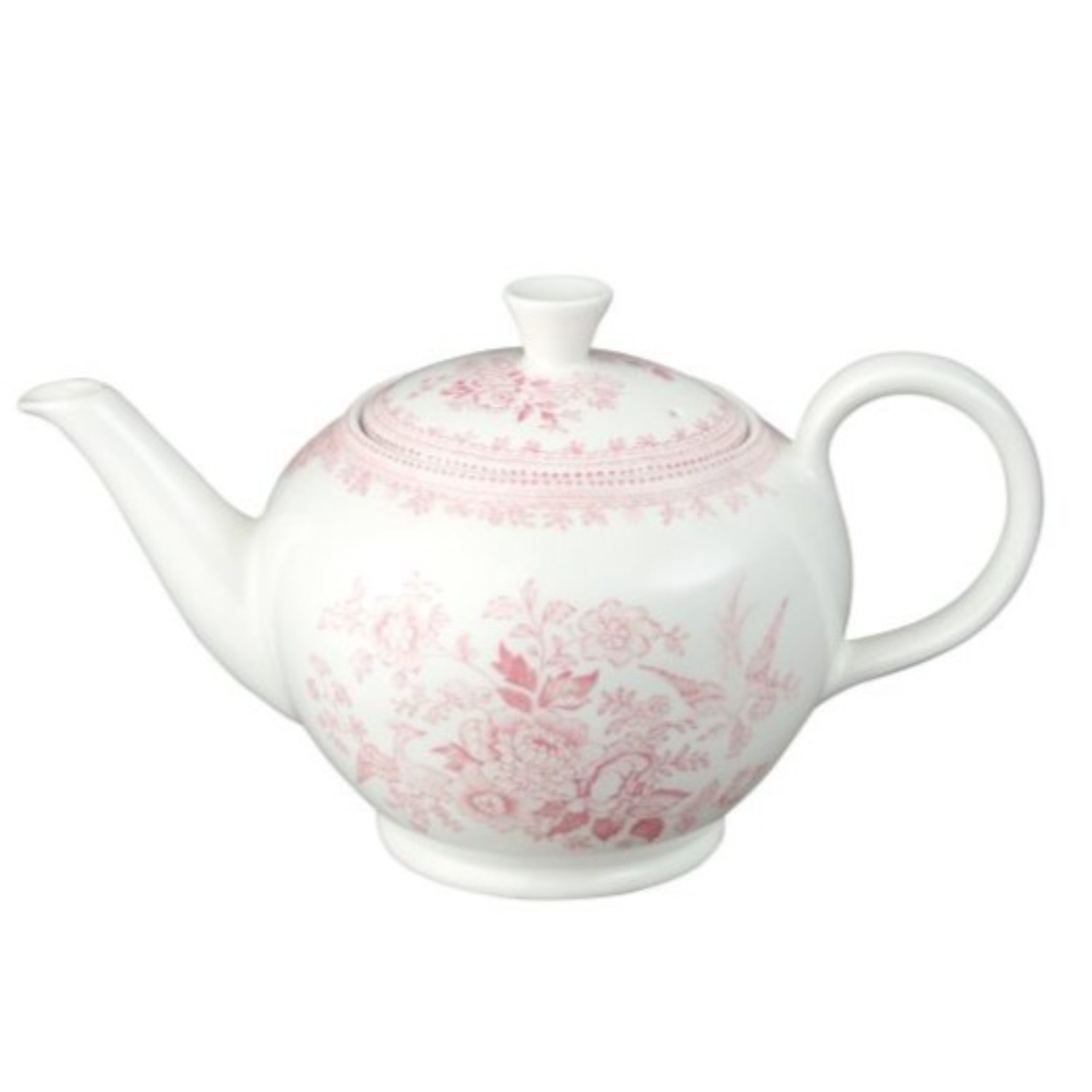 Tea Pot: 7 Cup Burleigh Pink Asiatic Pheasants Large Teapot, Ceramic