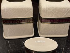 Croscill Dover Manor Porcelain Lot of 2 Tissue Boxes and Matching Soap Dish