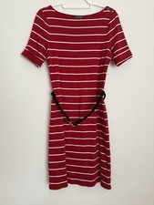 Lauren Ralph Lauren Red White Striped Cotton Knit T-Shirt Dress Belted S/P