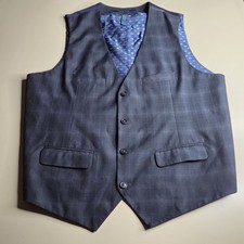 Perry Ellis Men s Blue Plaid Dress Vest L Polka Dot Lined Waistcoat