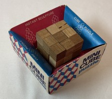 1970s/80s wooden MINI CUBE PUZZLE with box worn instructions