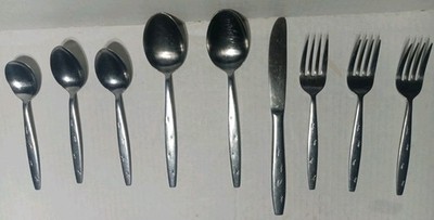 Vintage MCM Heavenly Star Atomic Starburst Flatware Lot Of 9 Stainless Japan 
