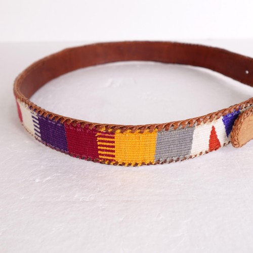 Vintage Woven Leather Belt Mens 32 Southwestern Tooled Boho Western 90s - Picture 2 of 12