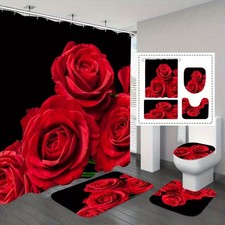 Red Rose Love Valentine's Day Waterproof Shower Curtain Bathroom Multiple Size
