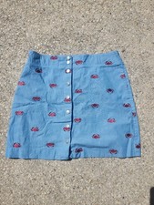 Lilly Pulitzer Embroidered Crab Skirt SZ 10 With Buttons And Pockets Blue Red