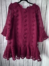 Entro Anthropologie Red Pom Pom Textured Mini Dress Half Sleeves Small