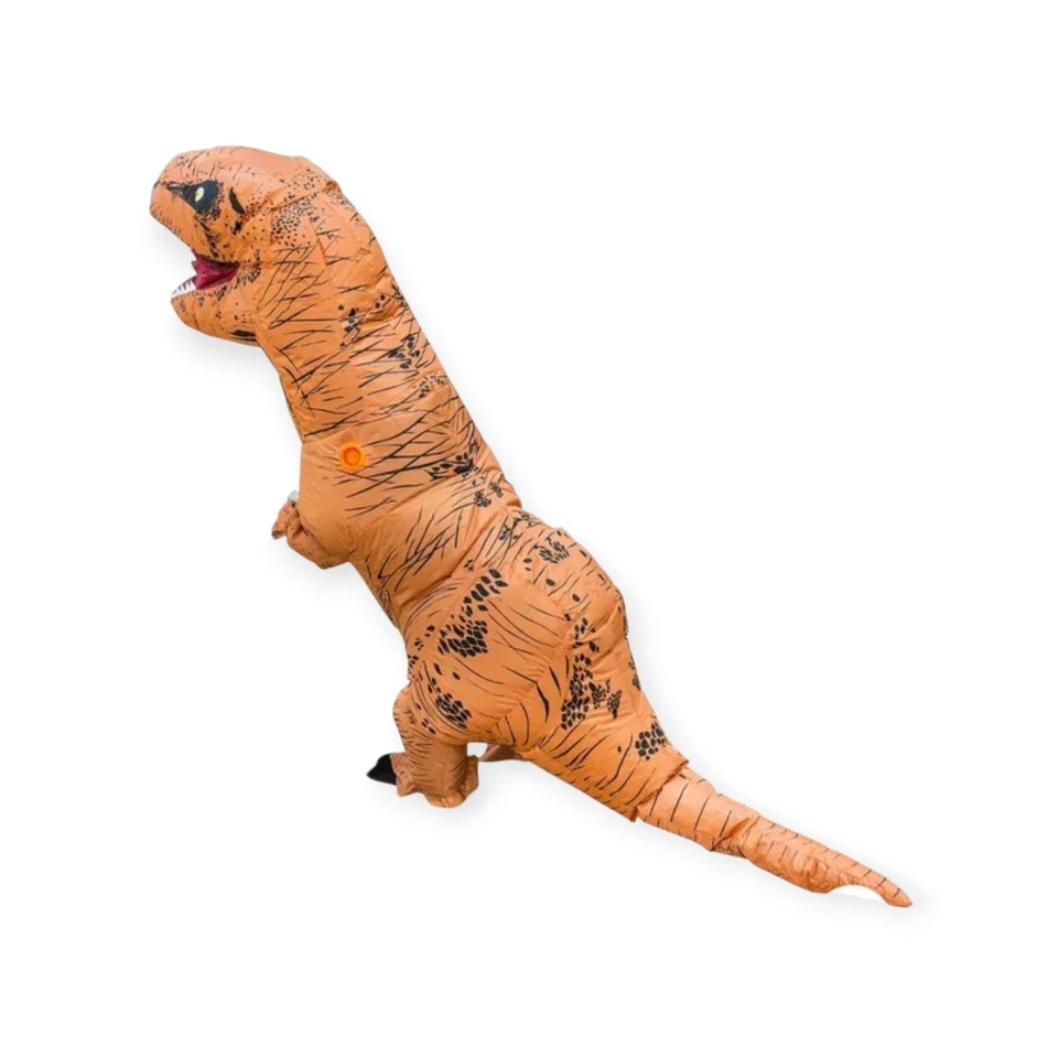 T-Rex 服装成人充气恐龙连身裤、风扇、手套和抽绳包 — 第 4/4 张图片