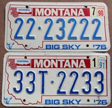 Montana Bicentennial 1991 License Plate DUO - Fun with #s 222222s & 3333s!!!
