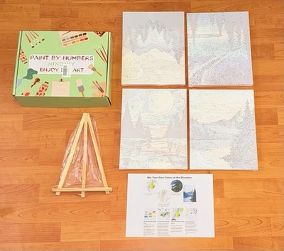 NINONLY Paint By Numbers 4 Pack Easy Paint Kit With Framed Canvas Brand-New