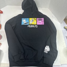 Peanuts Comic Strip Black Hoodie Snoopy Woodstock Adult Size Medium Y7