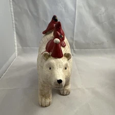 Tim Coffey Nativity Polar Bear With Five Red Cardinals On The Back Made Of Resin