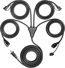 Outdoor Extension Cord Splitter 1 to 4 Outlets, 31FT Total, with Safety Covers