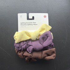 Lululemon Uplifting Bow Scrunchie 3 Pack Washed Yellow Java Grape Thistle NWT