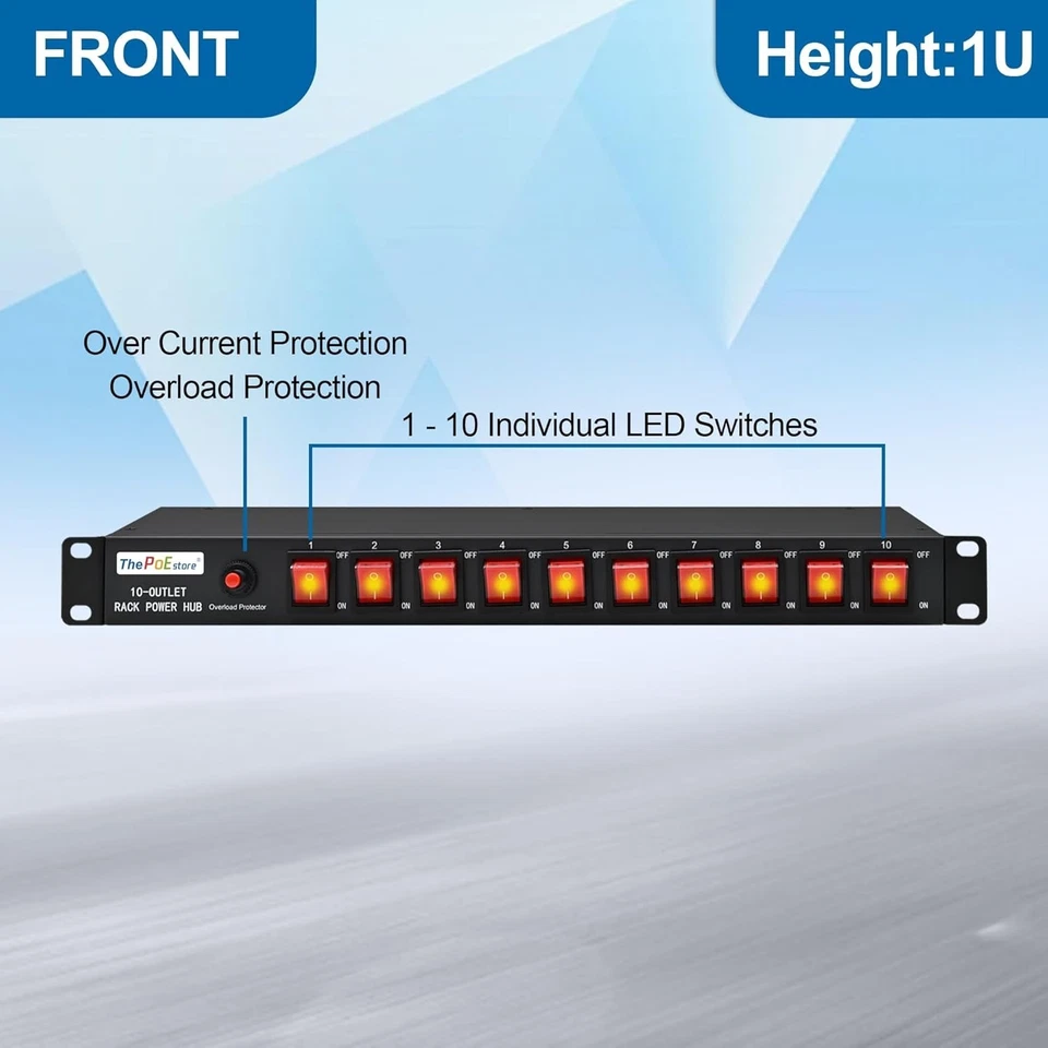 10-Outlet Rackmount Power Strip with LED Switches & 1800 Joules Surge Protection - Image 4 of 4