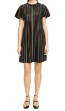 RED VALENTINO Black Knit Abito Maglia Dress Multi Colored Stripes XL
