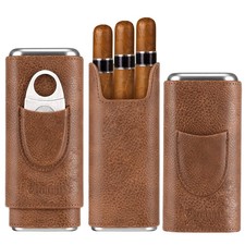 Leather Cigar Case with Cedar Lining  Cutter - Travel Humidor Gift Box