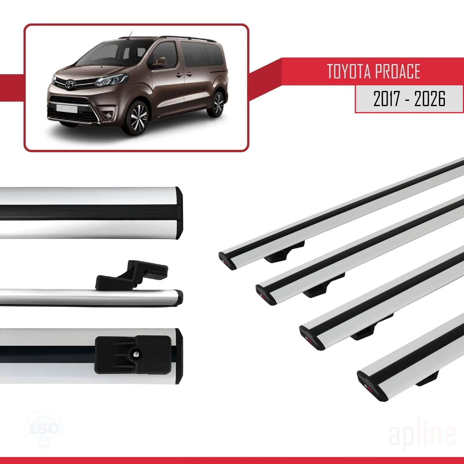 Barres de toit gris aluminium pour Toyota Proace 2017-2026 modèle Basic