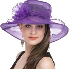 Purple Women's Organza Wide Brim Dress Hat