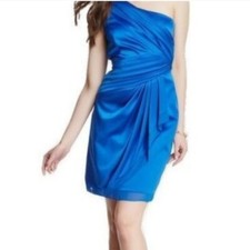 Nwt Vince Camuto Bright Blue One Shoulder Ruffle Trim Chiffon Cocktail Dress 12