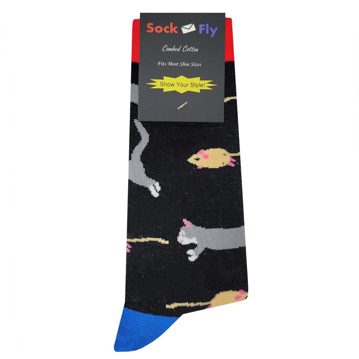 Calze Uomo Sockfly Ninja Gatto - Fantasia Funny Nero, Taglia 9-11, Mid Calf In Cotone - Foto 3