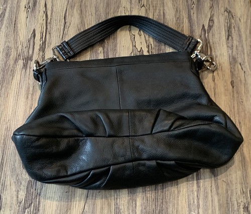 Margot Soft Black Leather Shoulder Hobo Bag Zip Fold Over Pleated - Picture 6 of 10