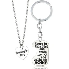 MOMMY'S GIRL MOTHER DAUGHTER NECKLACE CHARM KEY RING KEY CHAIN PENDANT SET #KC16