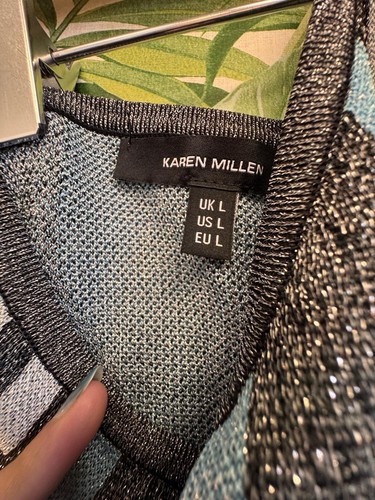 Karen Millen blue, black and silver glitter halter neck top size L - Picture 4 of 8