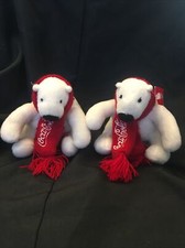 Pair Coca Cola White Polar Bear Plush-Red Scarf -4  Stuffed Toy Collectible-Coke