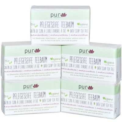 PUR MANUFAKTUR 5er-Pack Pflegeseife Teebaum 5 x 100 g Bio Sheabutter-Naturseife