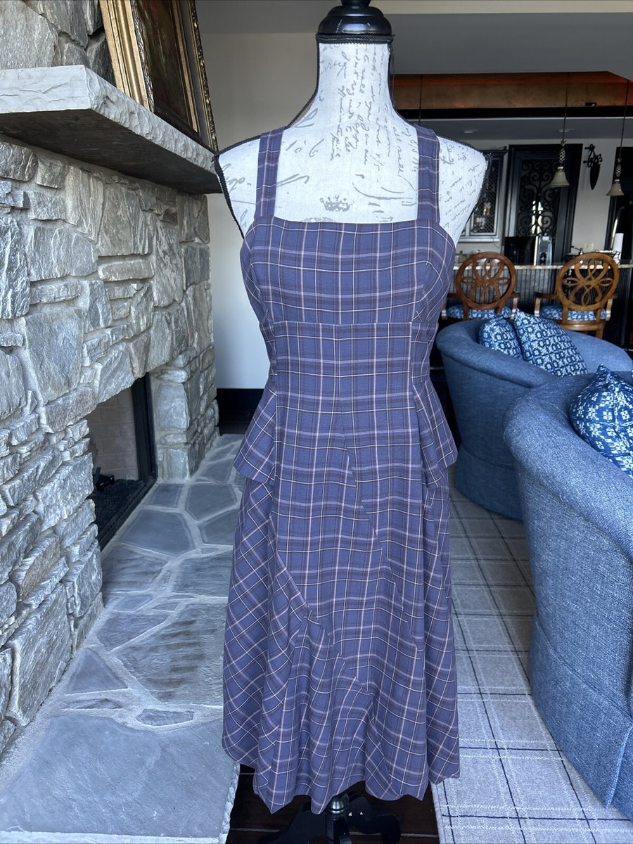 BCBG Maxazria Size Dark Plaid Midi Dress Adjustable Straps Lined