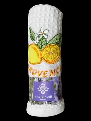 Waffle-Weave Towel Provence Lemons White Designed in France, Made in Turkey