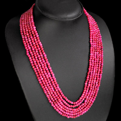 SUPERB EXCELLENT BEST 387.00 CTS NATURAL RED RUBY 6 STRAND ROUND BEADS NECKLACE