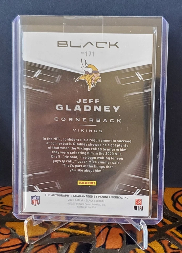 Jeff Gladney  2020 Panini Black Rookies Auto /199  #171 Rookie Auto RC - Image 2 of 4