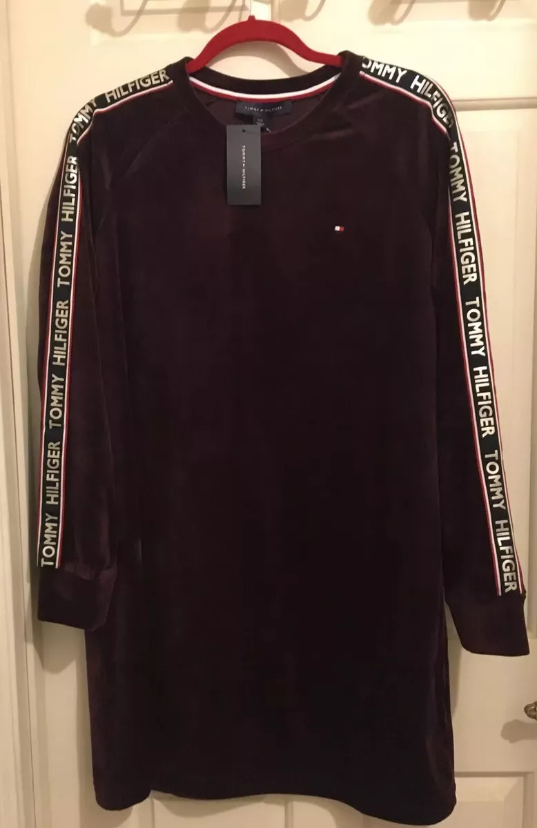 NWT Tommy Hilfiger Purple Velvet Straight Cut Pullover Dress Sz L Knee Length