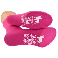 Best Dog Mum Socks Personalised With Name & Dog Ladies Hot Pink Socks UK 3.5-7.5
