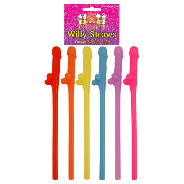 6 X Colourful Willy Straws Straw Sucking Hen Party Night Do Accessories