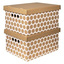 2pc Decorative Storage Boxes Home Office Box Organiser Large - Gold Dots - White