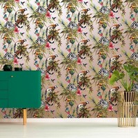 Lemur Dschungel Tropische Blumen Exotisch Tiere Metallisch Rotgold 12404 Tapete